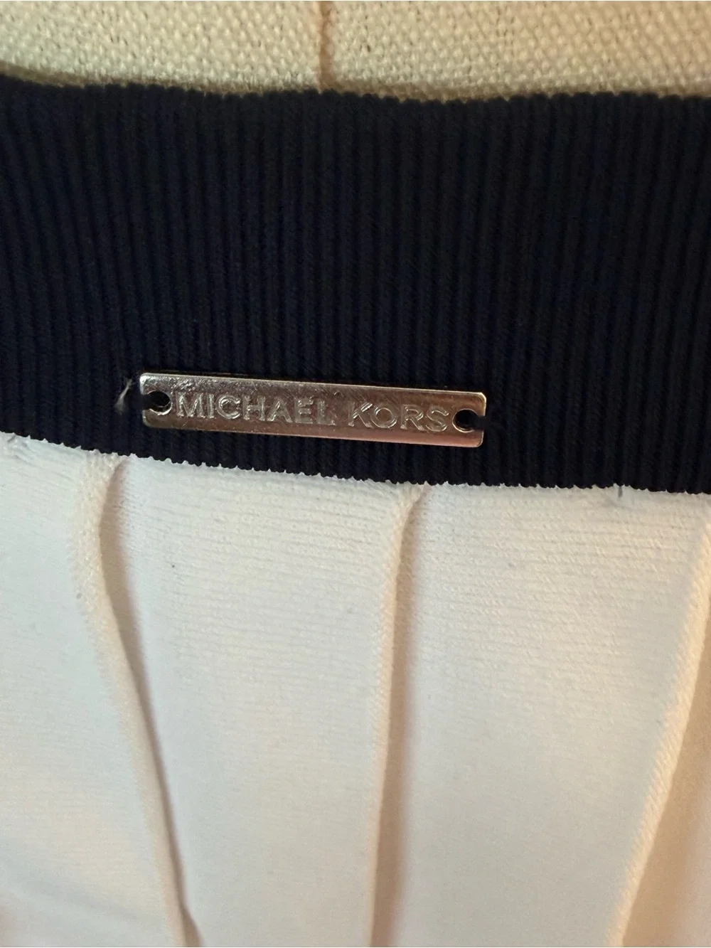 Michael Kors White Crop Tennis Top with Navy Trim & Pleated Skirt